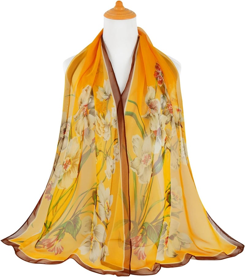 E-Clover Herebuy - Unique Women's Floral Scarves: Chiffon Flowers & Birds Printed Scarf - Image 3